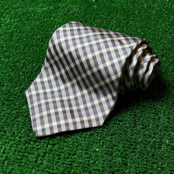 Brooks Brothers Other - Brooks Brothers Makers Silk Tie Navy Grey Gingham Plaid Woven In England‎